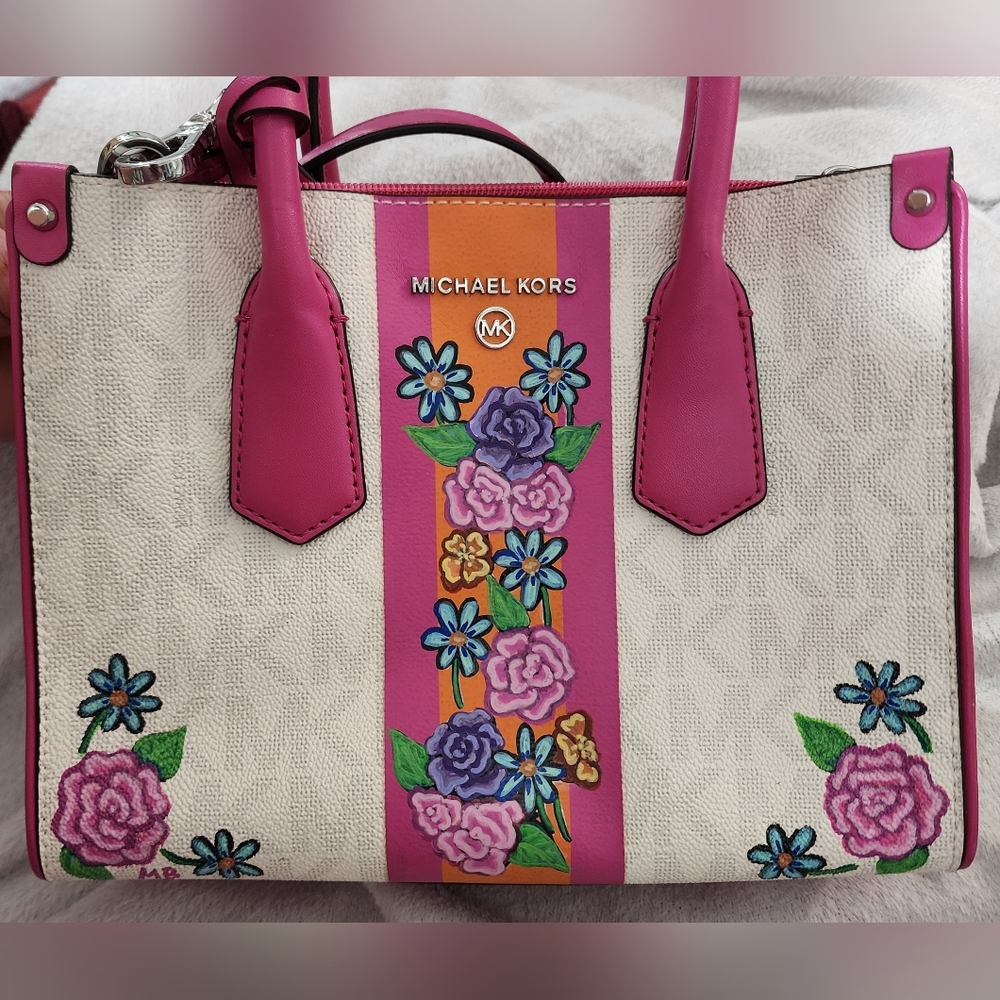 SOLD- CUSTOMIZED Michael Kors Floral Pink and Cream Tote